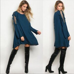 Glam Vault Ruffle & Lace Long Sleeve Dress